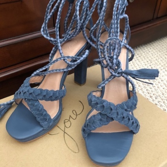 Joie Flo Heels Wedges Blue Suede- Ankle Strap - Size 7